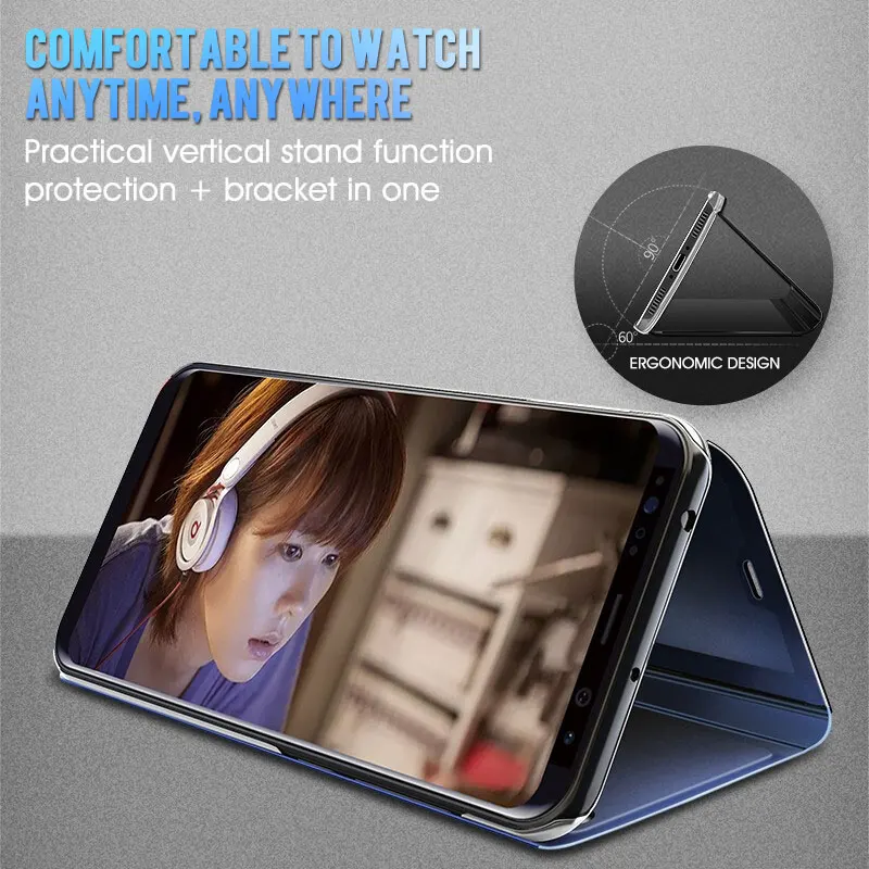 Smart Mirror Flip Phone Case For Samsung Galaxy S9 S8 Note 9 8 S7 Clear View Cover For Samsung S7 S6 Edge Plus Note 9 S9 S8 Case