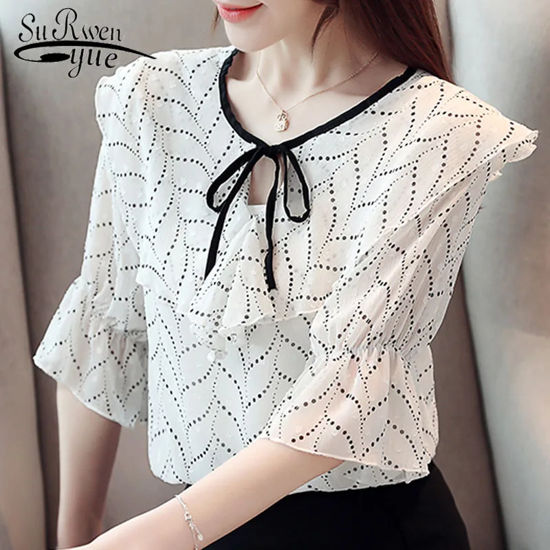 

Women blouse and top 2019 summer printing chiffon short shirt women short shirt women chiffon shirt V neck female 3751 50