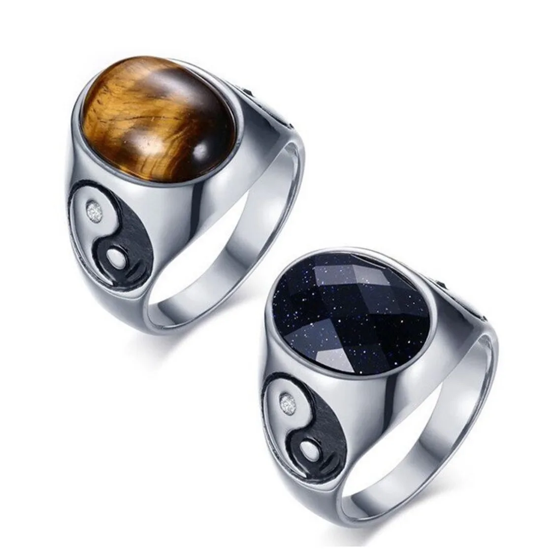 

Tai Chi Black Brown Tiger Eye Stone Ring Men Stainless Steel Rings Anillos Bague Homme Anel Masculino Wedding Anniversary