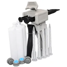 5pcs Resin Static Mouth Mixing Nozzles Tube Needles + 50ml 1:1 2:1 Caulking Gun Dispensing Gun Applicator + 2pcs Dual Cartridge