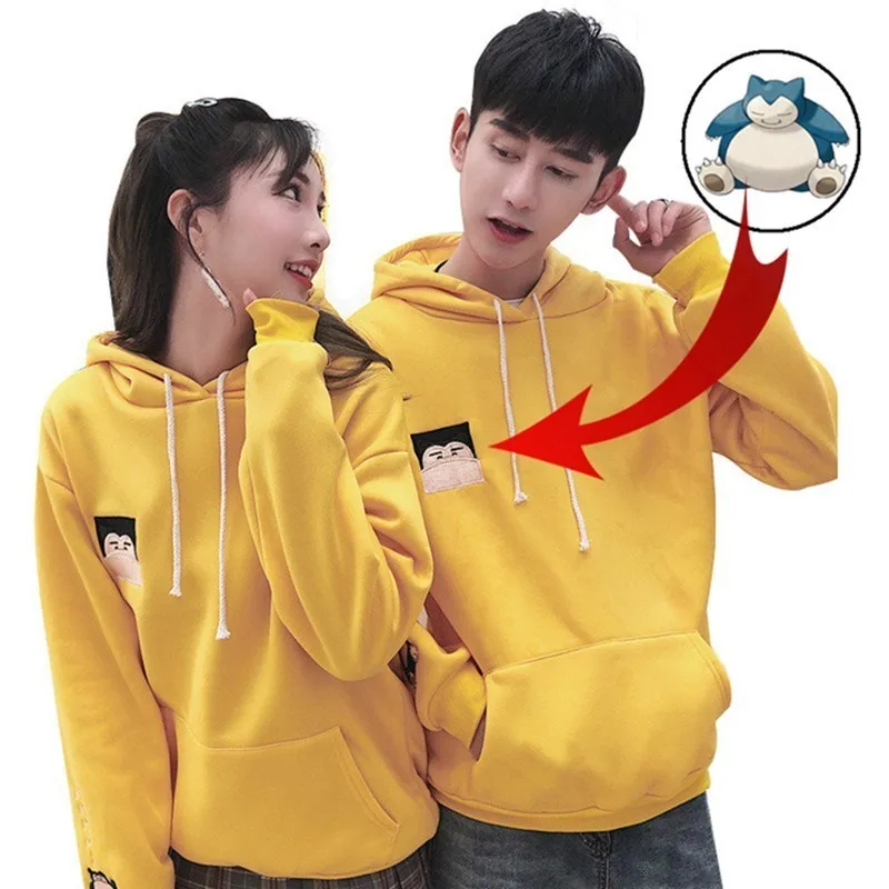 

Hoodies Men Embroidery Pokemon Snorlax Hooded Pullover High Street Fashion Cute Streetwear Couples Female Male Tops Fall Winter