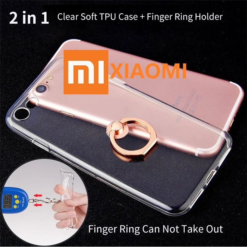 

Mobile Phone Bags Cases For Xiaomi Redmi 3X Clear TPU Silicon Case Crystal Cover With Finger Ring Kickstand 6 6A 5 5A 4A 3 Pro 2