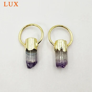 

Natural-amethysts bar pendant gold plating metal circle pendants for necklace DIY design gem stone boho style