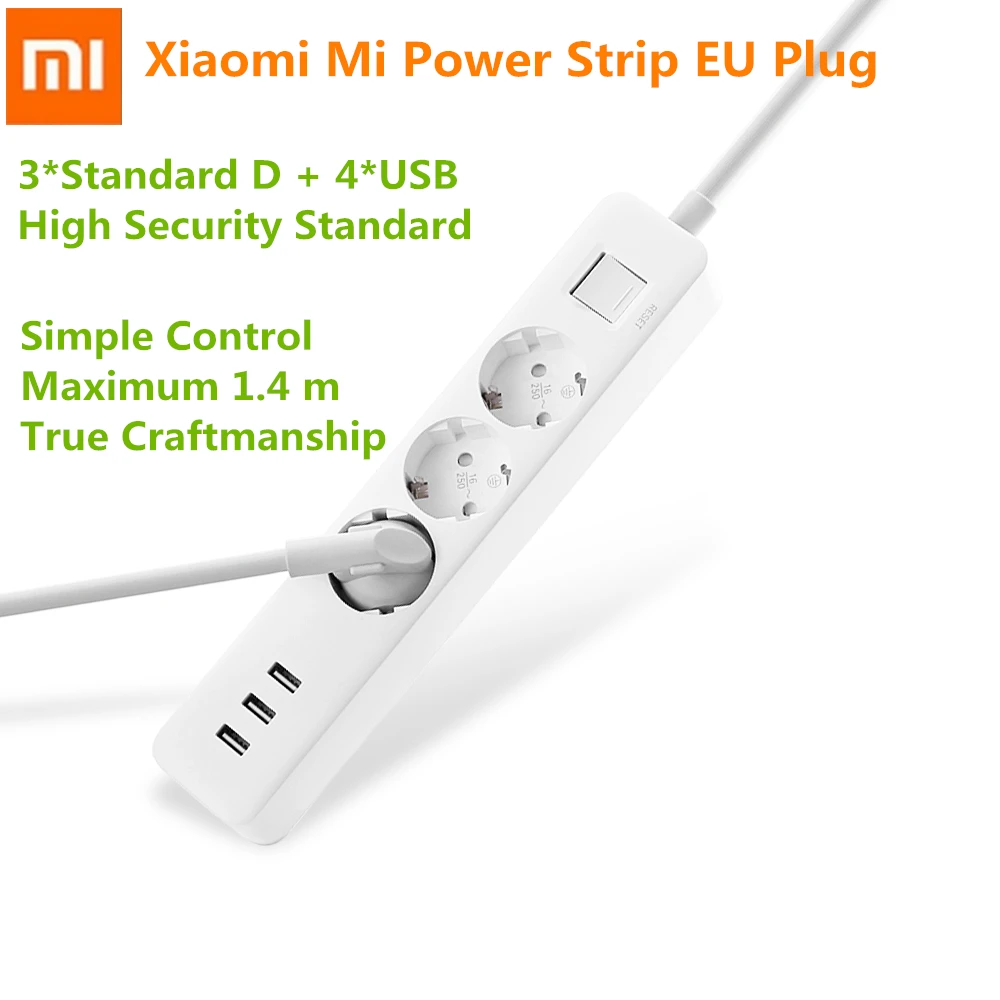 New Version Original Xiaomi Mijia Power Socket EU Plug Strip 3 Sockets 4 USB Port Big Extension Patch Board for Home Office | Электроника
