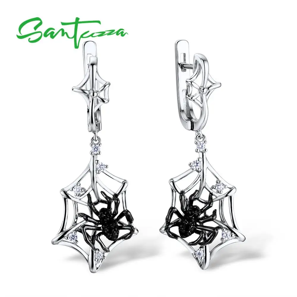 SANTUZZA Silver Earrings For Women 925 Sterling Silver Spider Dangle Earrings Sparkling Cubic Zirconia  Fashion Jewelry