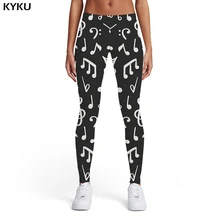 KYKU брендовые Легинсы "музыка" женские черные ретро брюки с принтом черно-белые 3d принт Harajuku эластичные