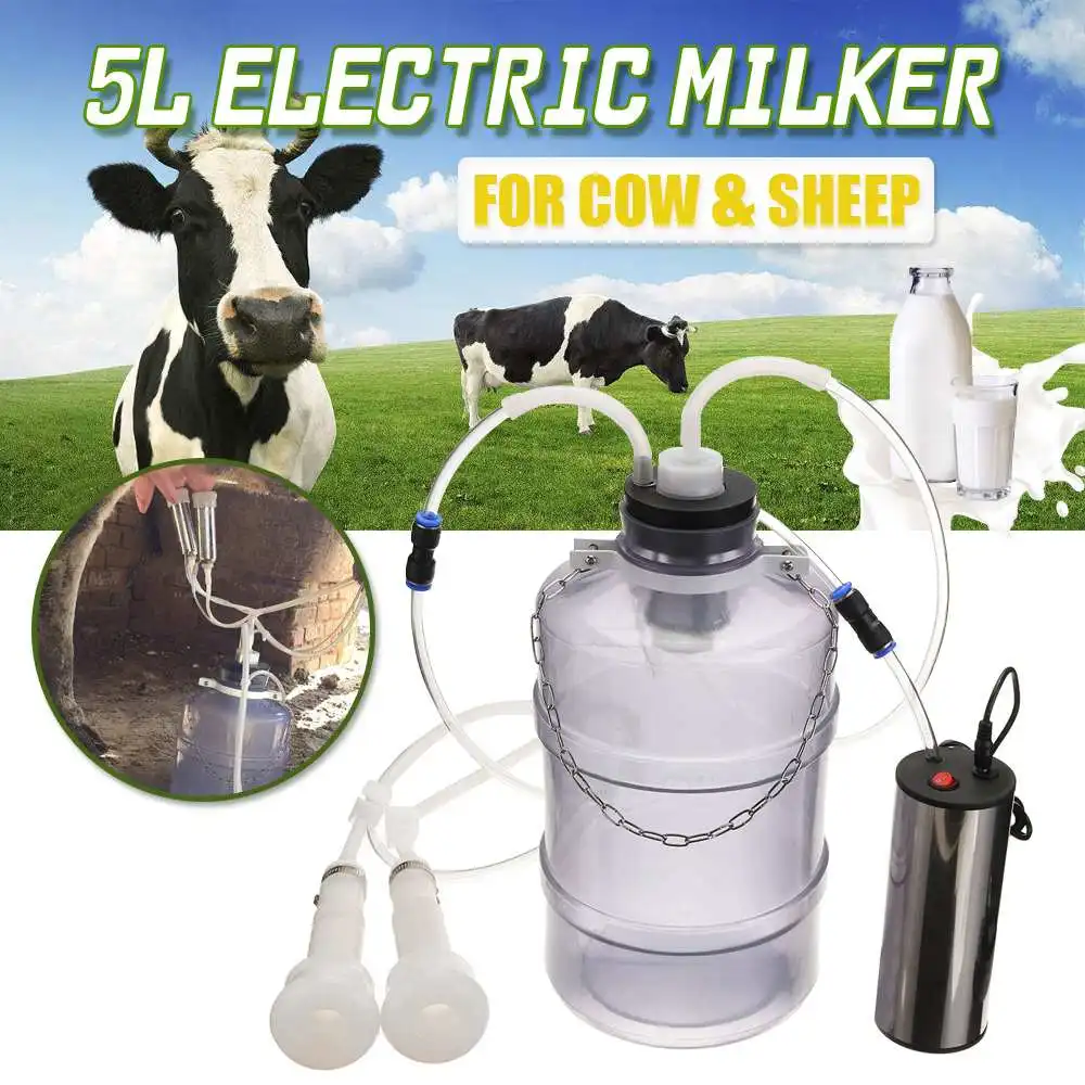 

5L 24W Electric Milking Machine Cow Goat Sheep Milker Thickening Tank Double Heads Silicone Hose With Restriction Valve