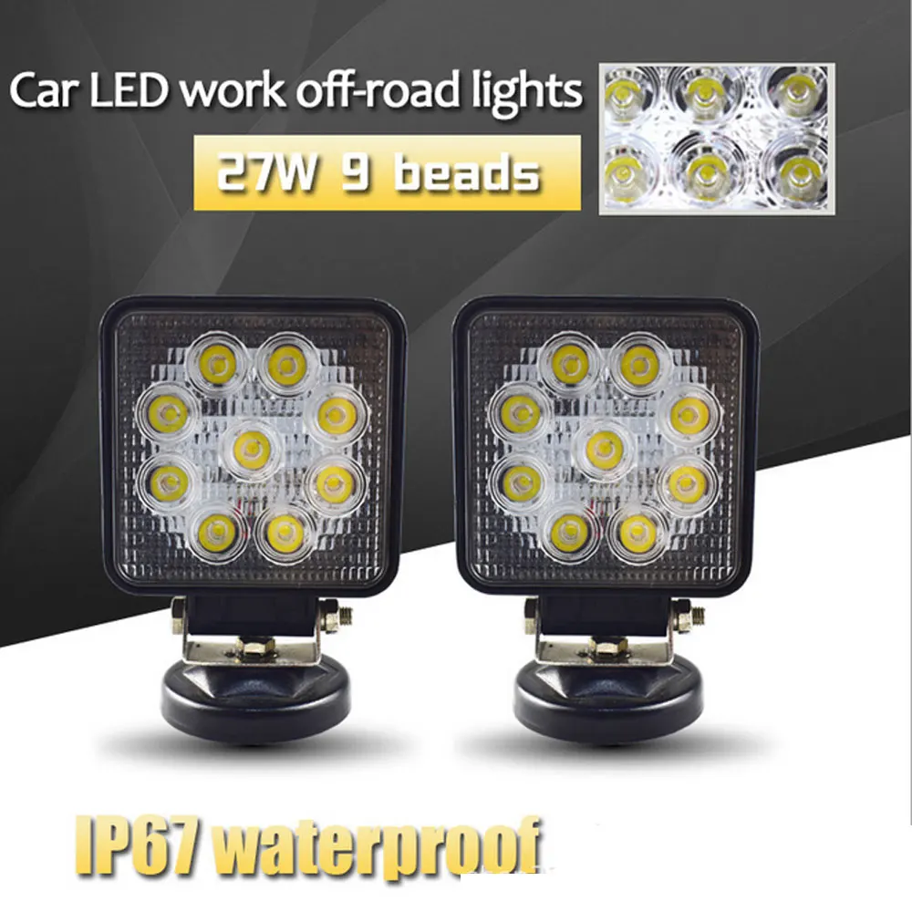 

4 inch Square 27W LED Work Light 10-80V Spot Flood For Offroad ATV Truck Tractor Motorcycle Driving Fog Light