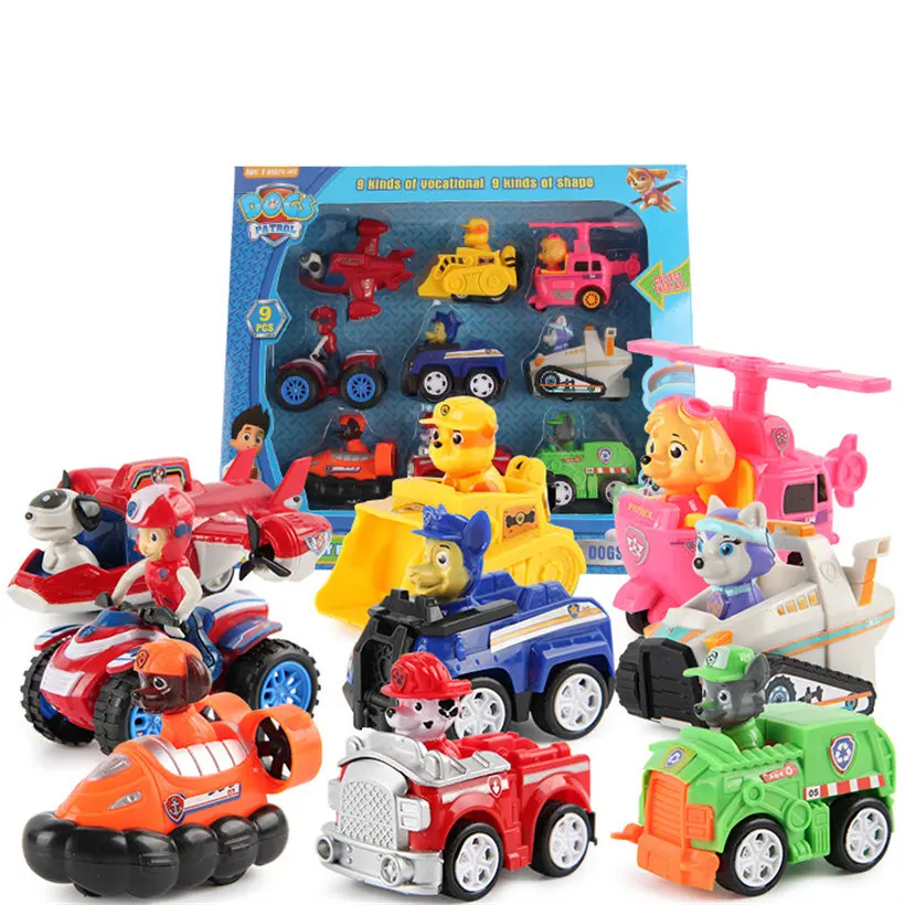 

9pcs/set With Retail Box Dog Cartoon For Pawed Patrolling Action Figure Dog Car Plastics Toy Anime Kids Toy Birthday Toys HOT