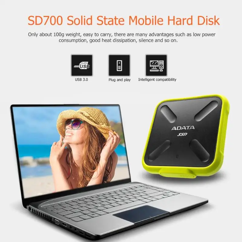 

Adata SD700 Portable SSD USB 3.1 Gen1 3D TLC NAND IP68 Waterproof External Solid State Drive For Windows Android(512GB Green)