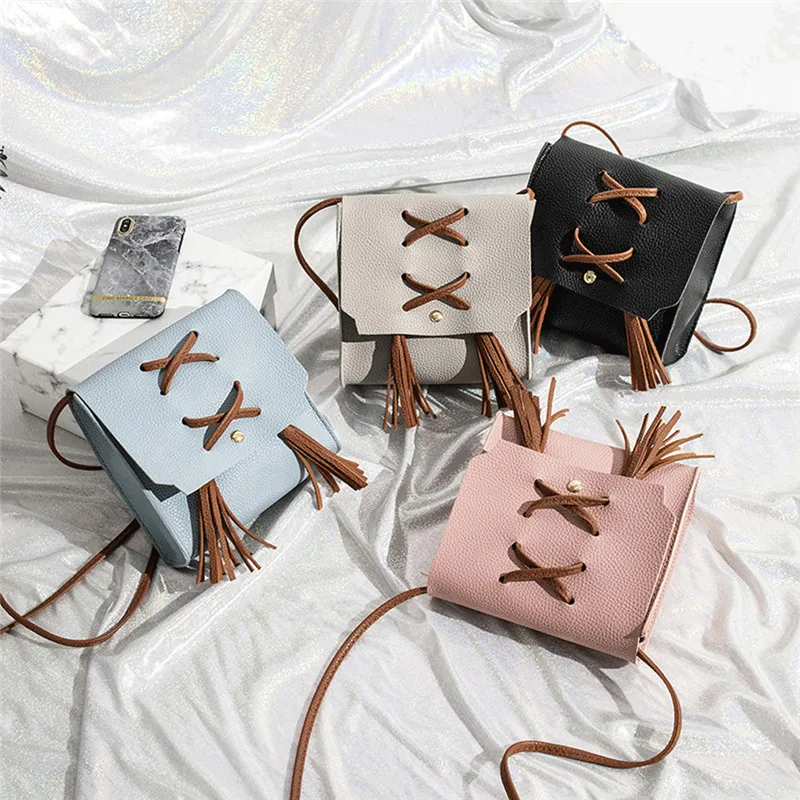 Fashion Women Pu Small Cross Over Body Bag Ladies Shoulder Tassel