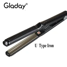 Gladay Professional U тип железа 2 в 1 бигуди для волос C Титан щипцы завивки
