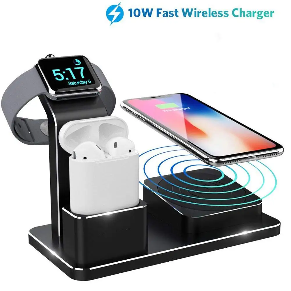 

3-in-1 Qi Fast Charging Wireless Charger Stand for Airpods iWatch Mobile Phones NEW