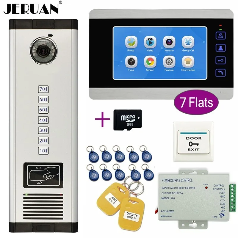 JERUAN Apartment 7 inch Record Monitor Video Intercom DoorPhone Access 700TVL Camera Home Gate Entry Security Kit for 7 Families JERUAN Apartment 7 inch Record Monitor Video Intercom DoorPhone Access 700TVL Camera Home Gate Entry Security Kit for 7 Families