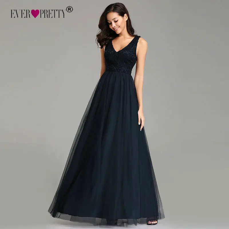 Elegant Navy Blue Evening Dresses Long Ever Pretty EZ07644NB Sexy Cheap A-line Sleeveless V-neck Tulle Lace Back Robe De Soiree Elegant Navy Blue Evening Dresses Long Ever Pretty EZ07644NB Sexy Cheap A-line Sleeveless V-neck Tulle Lace Back Robe De Soiree