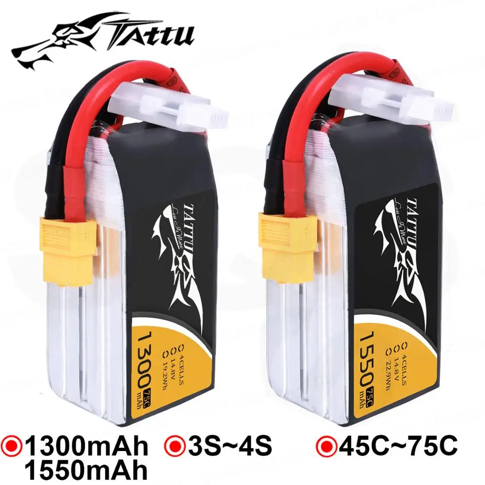 Литий-полимерный аккумулятор tattu 1300 мАч 1550 lipo 3S 4S гоночный XT60 штекер 45C 75C