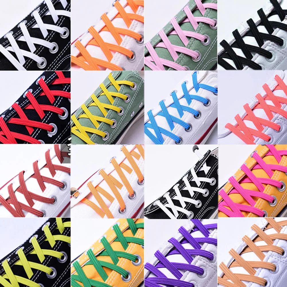 

1 pair Solid Color Canvas Sport Shoes Quick Shoelace Unisex No Tie Quick Easy Sneakers Lazy Elastic Shoelaces