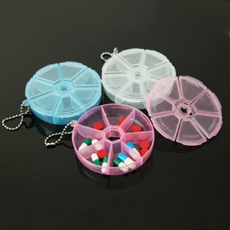 

7 Day Storage Box Medicine Kit Pill Case Travel Pill Organizer Weekly Rotating 7 Grid Health Care Device Round Portable