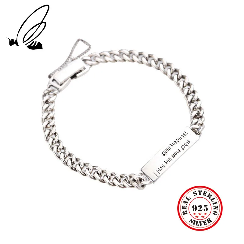 

Pure 925 Sterling Silver Bracelets For Women Men Delicate Fashion Letter Chain Bangle Fine 925 Jewelry Free Shipping