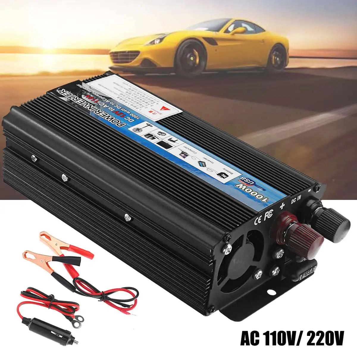 

USB Car Power Inverters 1000W-Peak Modified Sine Wave DC 12V to AC 110V / 220V Voltage Transformer Charger Converter Adapter