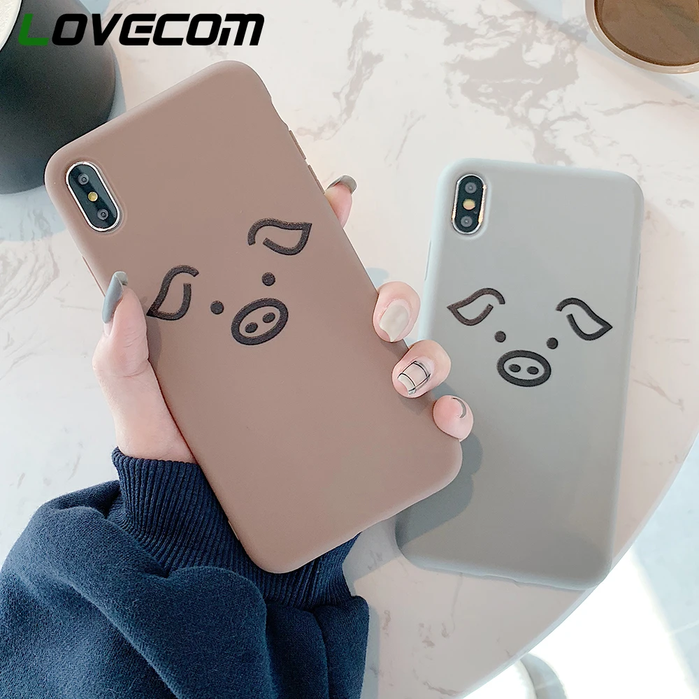 

LOVECOM Cute Cartoon Pig Printed Case For iPhone X XS Max XR 6 6S 7 8 Plus Full Body Candy Color Soft TPU Phone Back Cover Gift