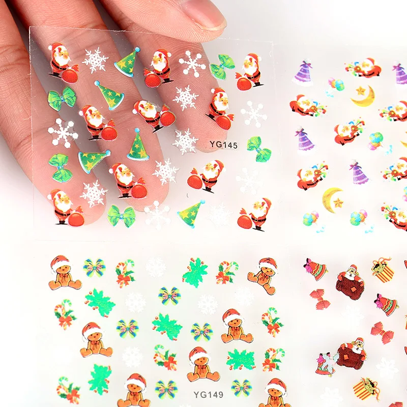 

Blueness 24 Sheet Beauty Christmas Design Bronzing Nail Art Sticker Decals 3D Manicure Xmas Model Stamping Stickers Nails Tips