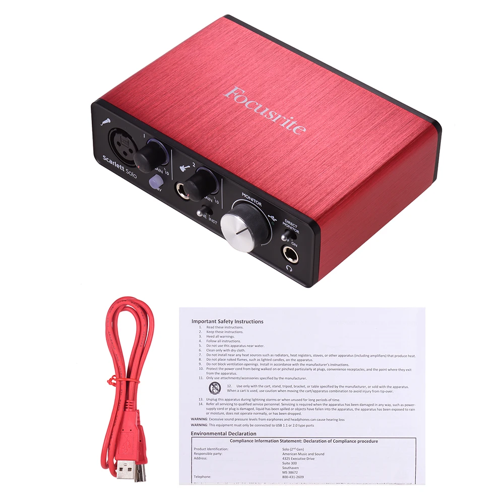 

Focusrite Scarlett Solo 2nd Generation USB Audio Interface Sound Card 24bit/192kHz with XLR & 6.35mm Inputs RCA & 6.35mm Outputs