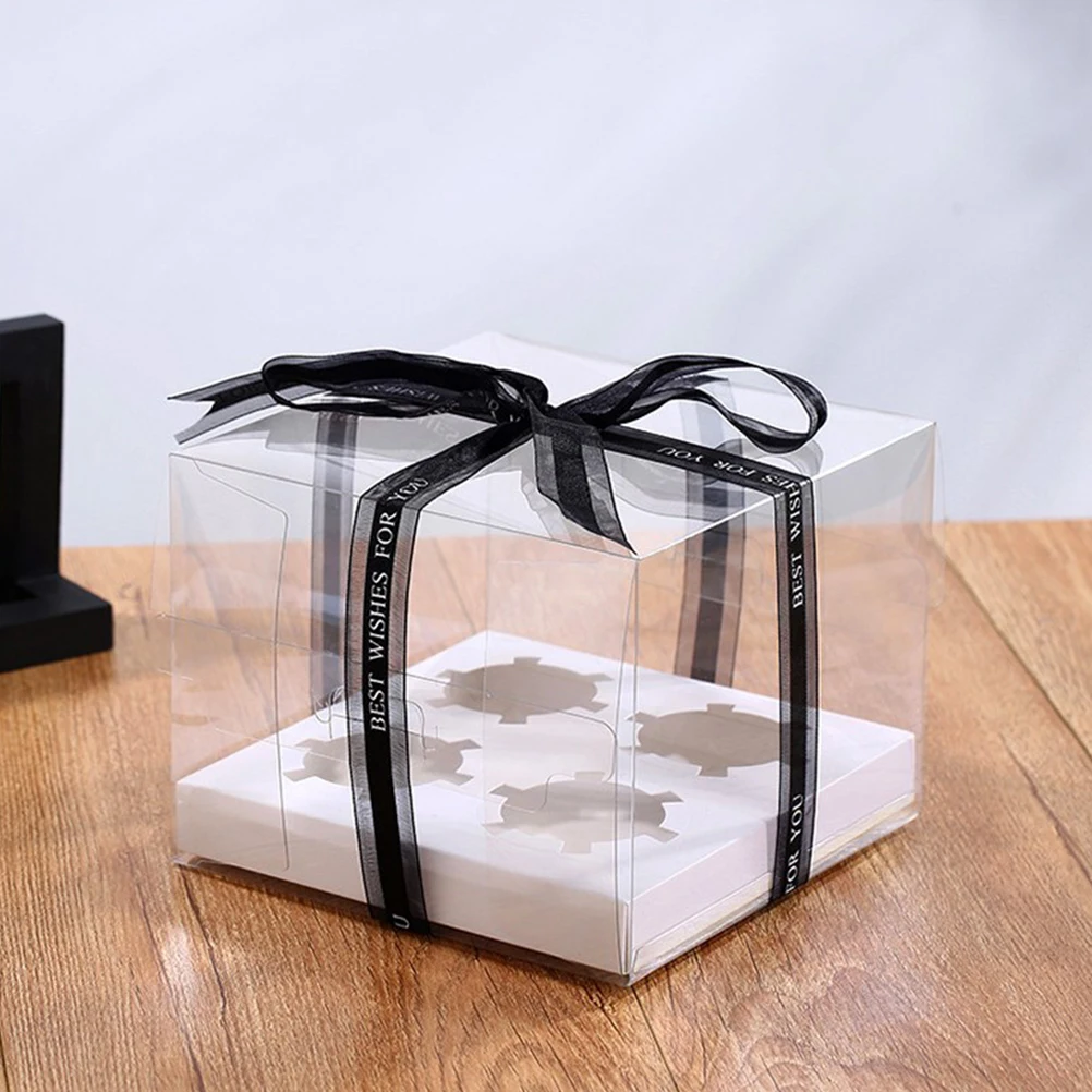 

5PCS Clear Cupcake Containers Cupcake Boxes Muffin Containers with Four Compartment for Baking Cake Disposable Food Containers