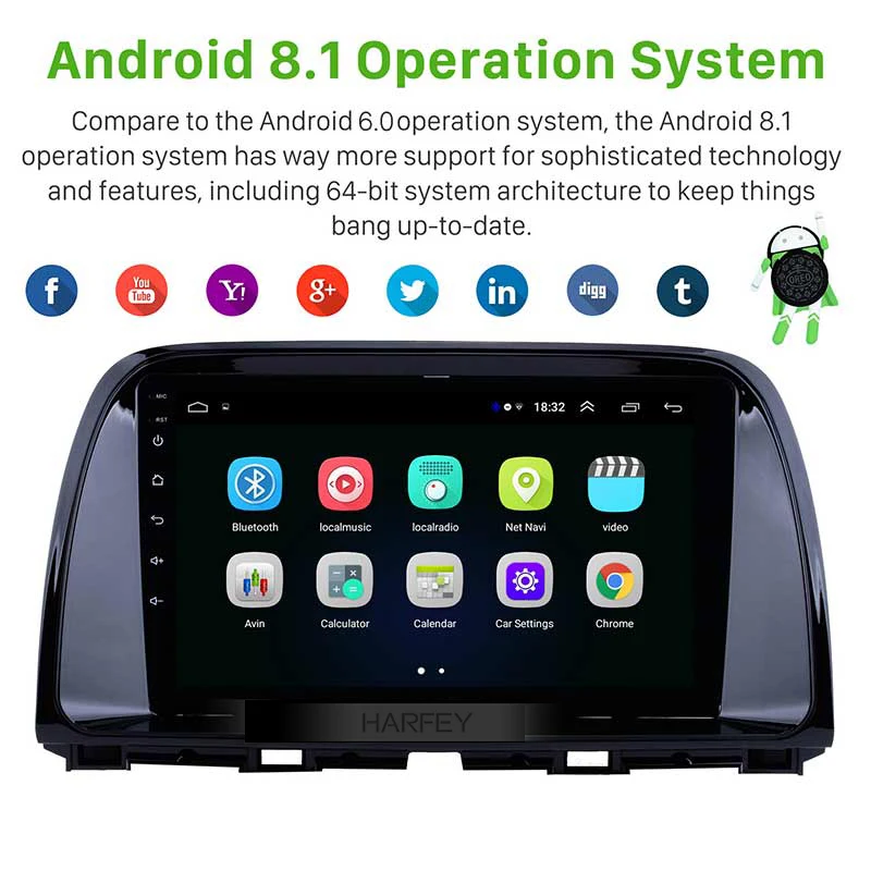 Harfey 9 "для Mazda Android 8 1 GPS навигация Wi Fi Bluetooth музыка USB OBD2 AUX радио резервная камера