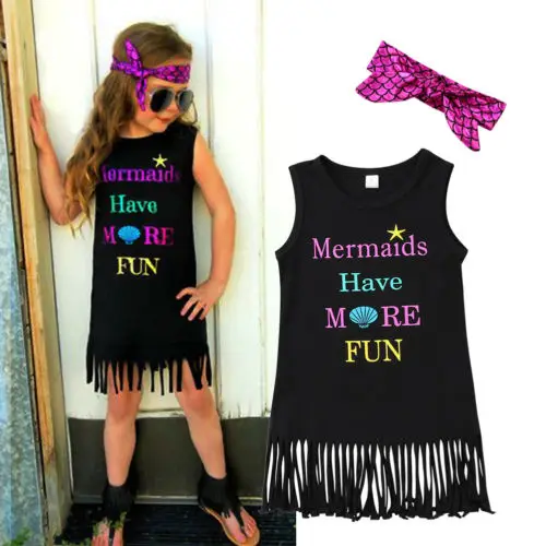 

Kids Baby Girls Princess Beach Dress Casual Sundress Clothes Tassel Dresses Tops 1-6Y