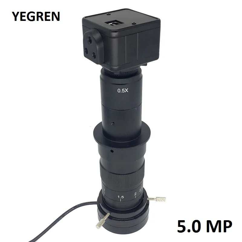 

5.0MP USB Video Camera Electronic Eyepiece 180X Optical Zoom Lens with 0.5X Adaptor 40 LEDs Ring Light Illumination