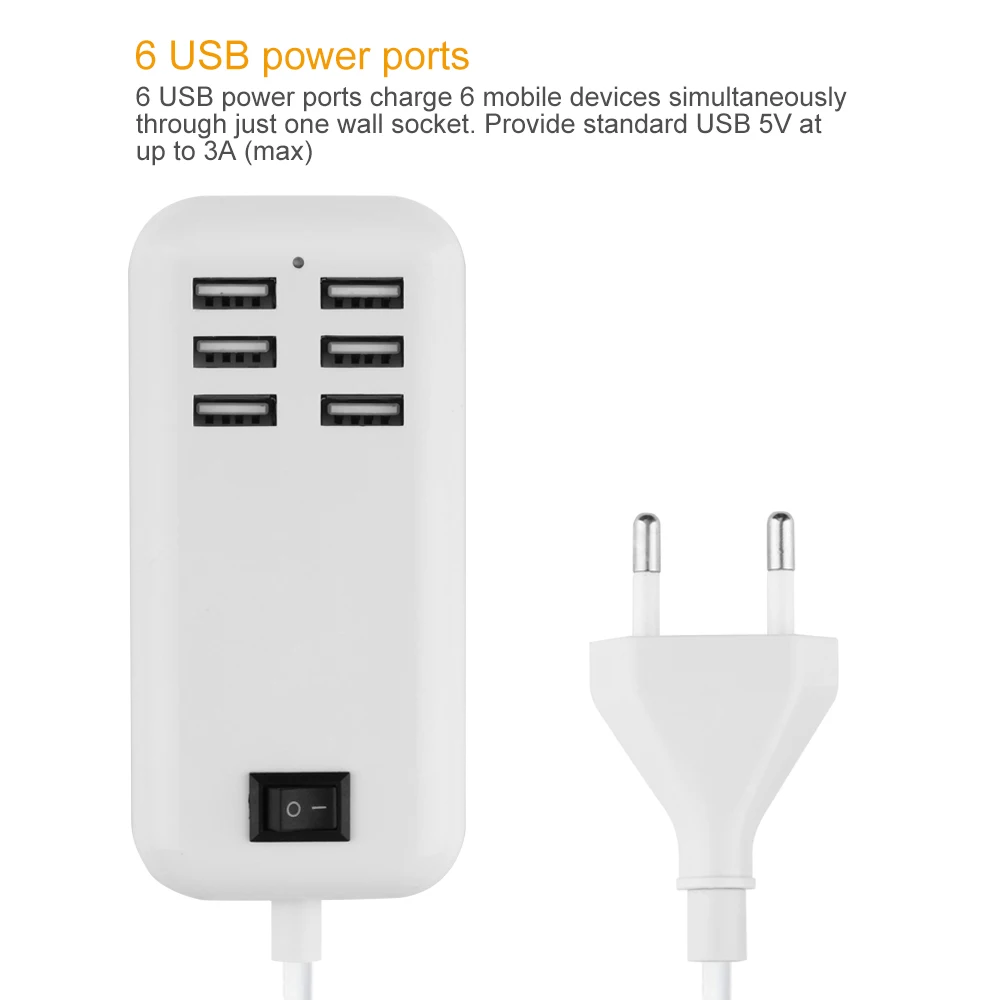 Powstro 20 واط 6 USB ميناء 3A الذكية شاحن محول الطاقة الاتحاد الأوروبي التوصيل العالمي الجدار شاحن سريع تهمة للهواتف الذكية MP3 الطاقة البنك