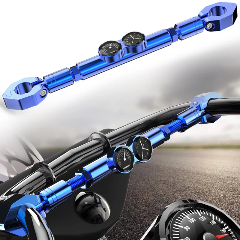 

Mayitr Universal 22mm Blue Motorcycle Handlebar With Clock Thermometer Motorbike Steering Wheel Strengthen Adjustable Cross Bar