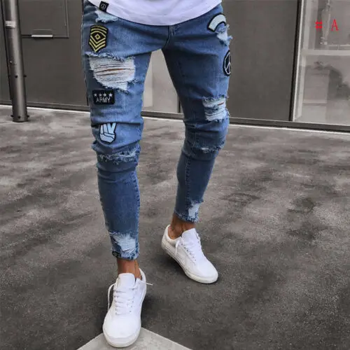 

Fashionable New Men's Skinny Slim Jeans Rip Pant Distress Frayed Biker Stretch Denim Jeans Pant Hot