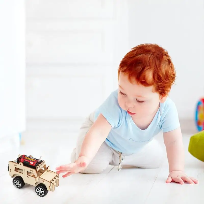 

DIY Electrical Jeep Model Kits Wooden Kids Student Scientific Experiment Vehicle Toy Set Assembled Car Educational Toy