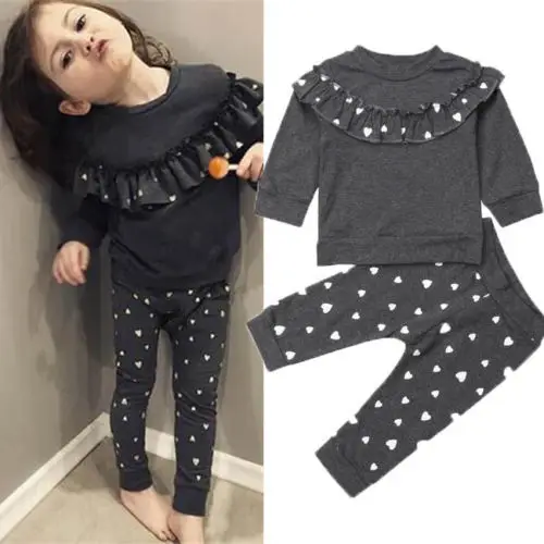

2019 Casual Baby Girls Toddler Ruffle T-shirt+Leggings Pants Outfits Clothes Set 0-4T