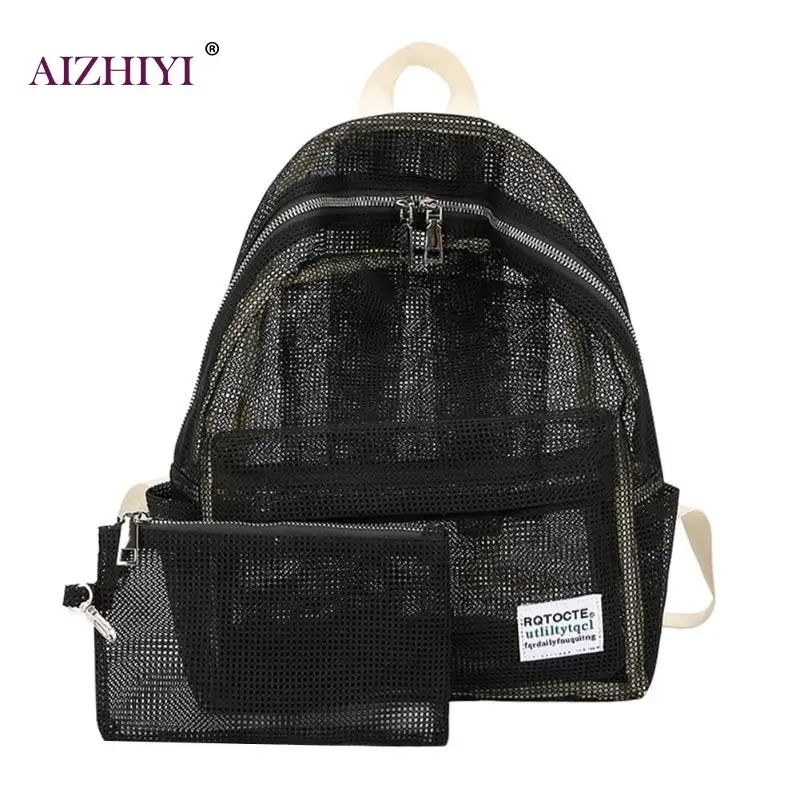 

2019 New Fashion Women Solid Color Transparent Mesh Backpacks School Girls Travel Shoulder Travel Bags Rucksack