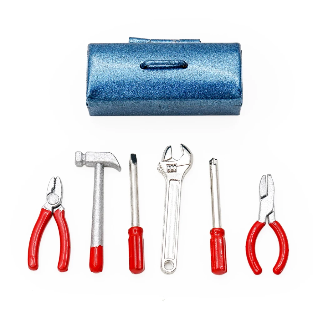 

Odoria 1:12 Miniature Metal Blue Tool Box with 6pcs Tools Set Dollhouse Garden Accessories