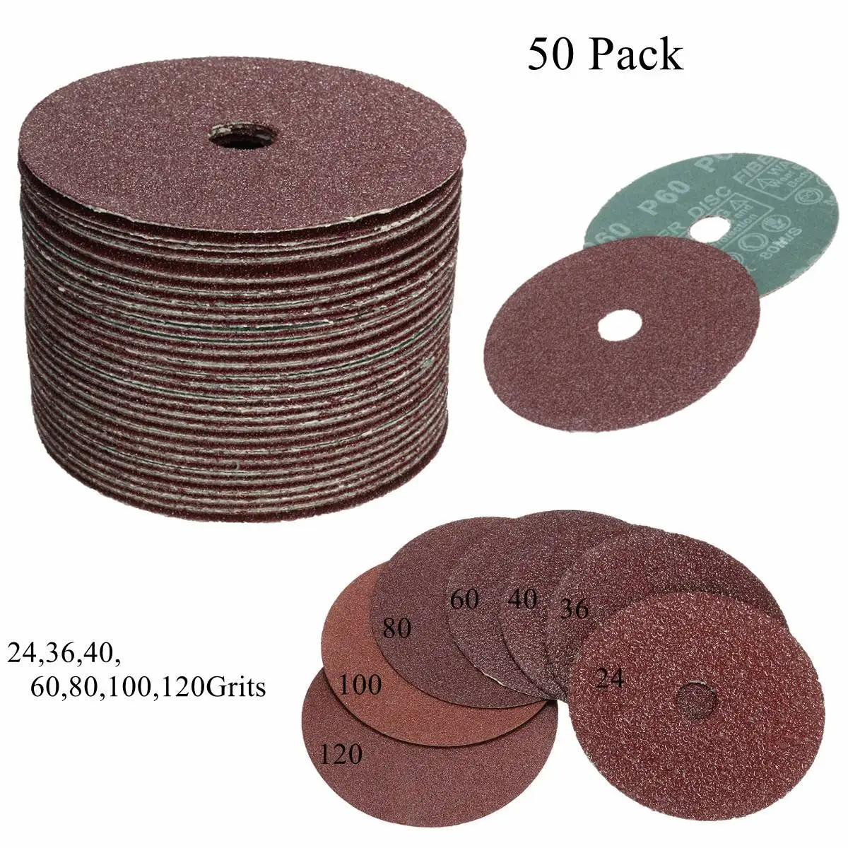 50pcs 100mm x16mm Sanding Discs Fibre Sander Grinding Sheets Sandpaper