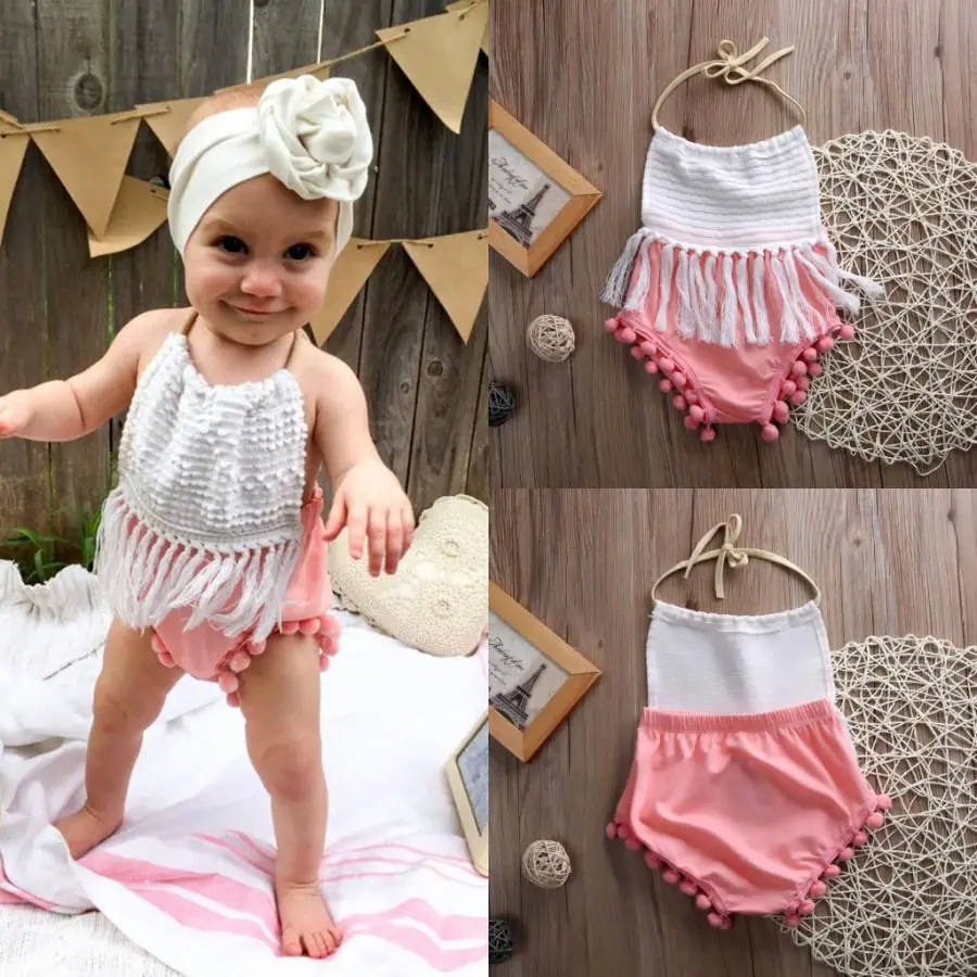 

Pudcoco Girl Jumpsuits 0-24M Newborn Infant Baby Girls Tassels Romper Jumpsuit Outfits Sunsuit Cute