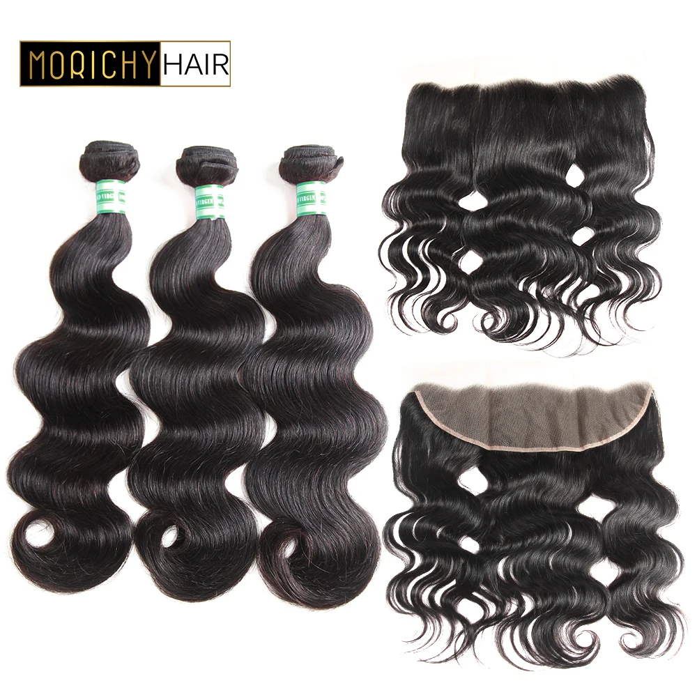 

MORICHY Brazilian Hair Bundles With Lace Frontal Body Wave Human Hair 3 Bundles with 13x4 Frontal Natural Color Non Remy hair