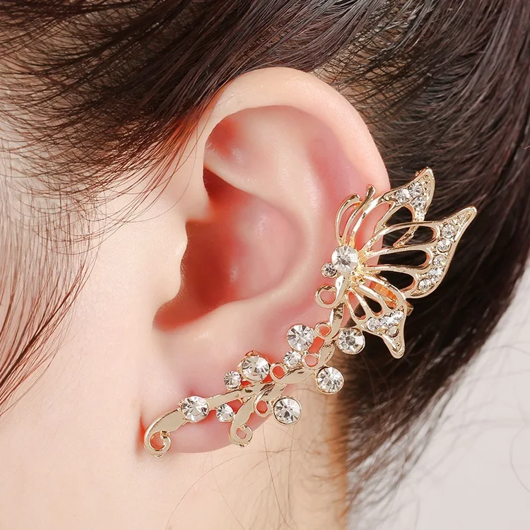New Pattern Exquisite Butterfly Ear Clip Clamp Zinc Alloy Gold Silver
