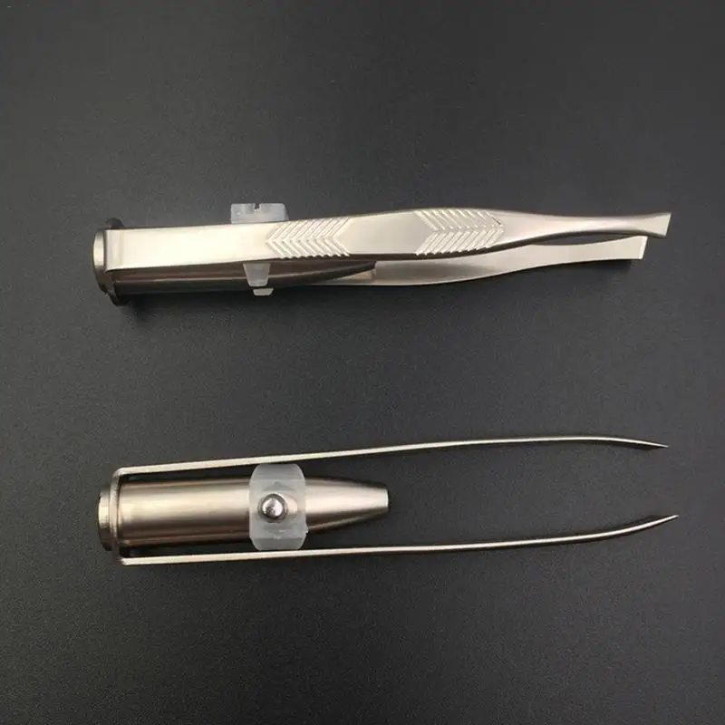 1 PC Professional Pearl Nickel Plating High-quality Stainless Steel Eyebrow Tweezers with LED Light Facial Eyebrow Makeup Tool