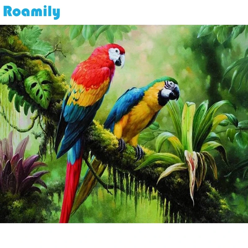 

Roamily,Birds,Diamond Painting Full Square,Parrots,Embroidered With Rhinestones,Wall Pictures For Living Room,Broderie Diamant,