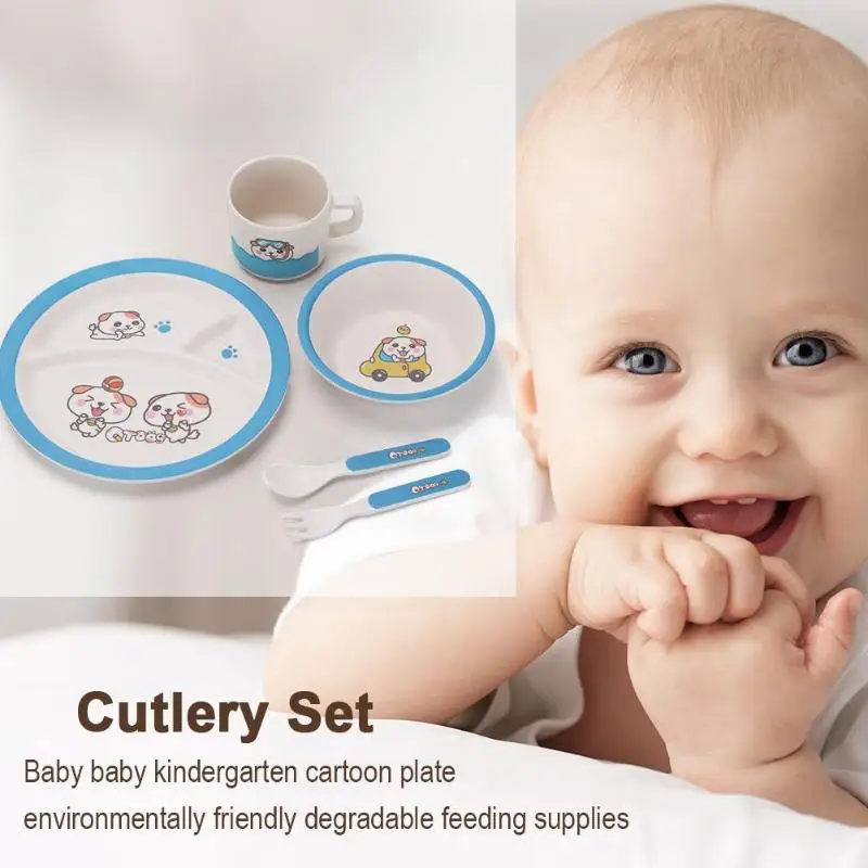 

5pcs/Set Baby Bowl Spoon Fork Feeding Food Tableware Cartoon Kids Dishes
