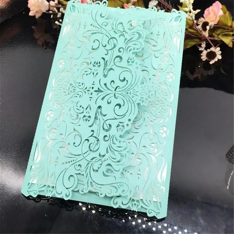  Festive Party Invitation Card 10 PCS Hollow Carved Wedding Invitation Card Without Base Card - 32992222540