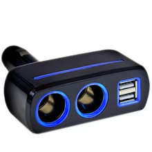 Cigarette Lighter Car Charger Adapter Dual Socket Cigarette Lighter Power and Dual USB Ports Splitter(Black