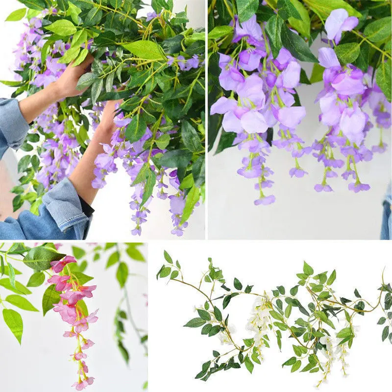 7 pies 2m Cadena de flores Artificial Wisteria vid Garland plantas follaje al aire libre hogar flor falsa flor colgante decoración de pared 7 pies 2m Cadena de flores Artificial Wisteria vid Garland plantas follaje al aire libre hogar flor falsa flor colgante decoración de pared