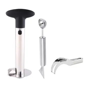 

3PCS Fruit Cutting Set Stainless Steel Pineapple Cutter Watermelon Picker Peeler Fruit Ice Cream Ball Scoop Kitchen Accessories