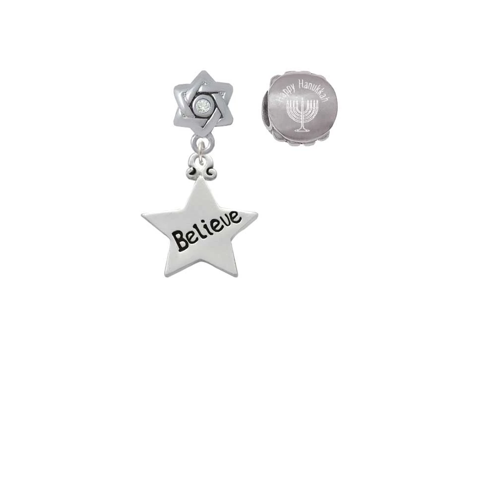 Silvertone Believe Star Happy hanukkah Charm Beads (набор из 2) |